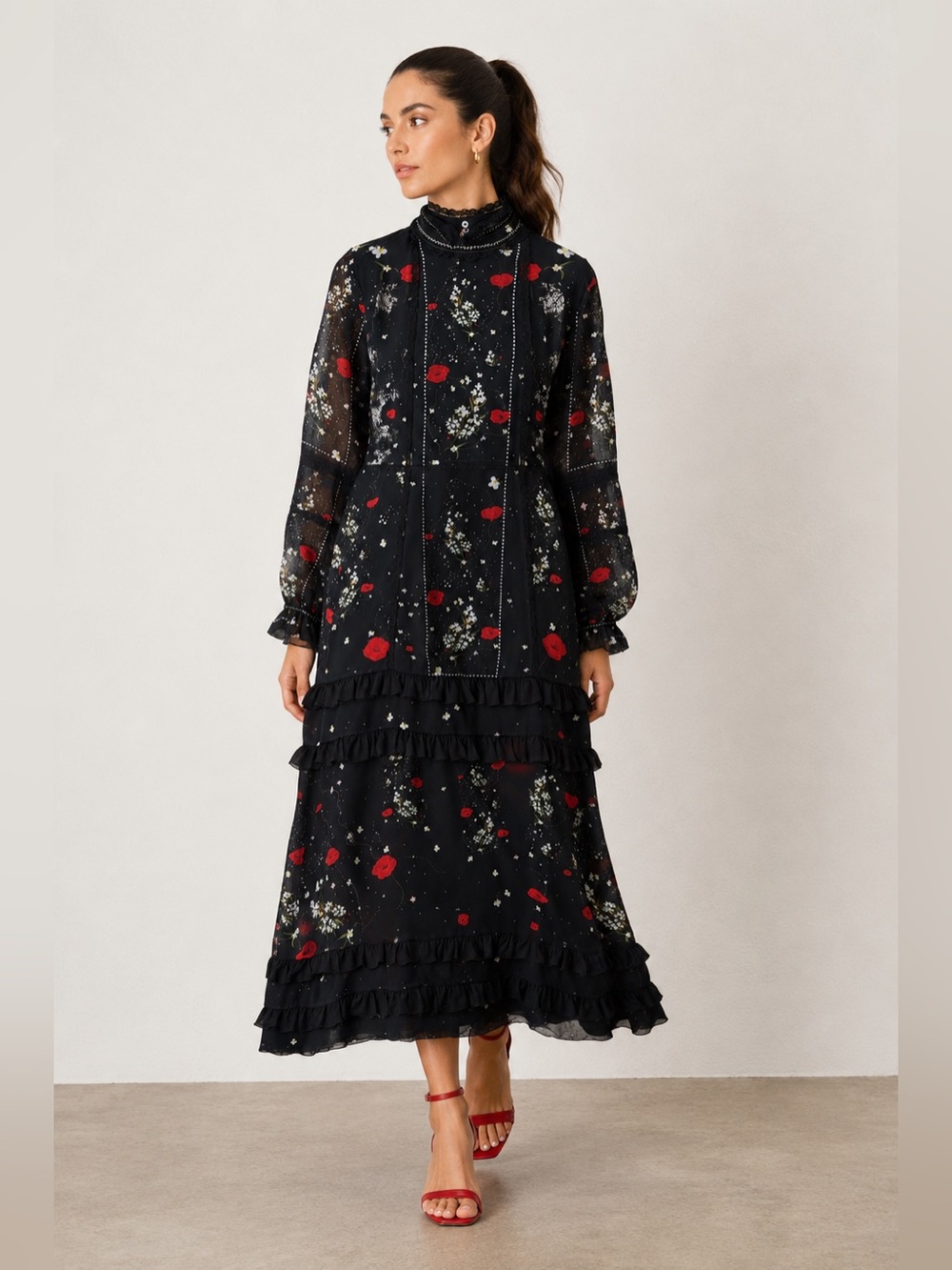 Piccione.Piccione floral black red maxi dress size M